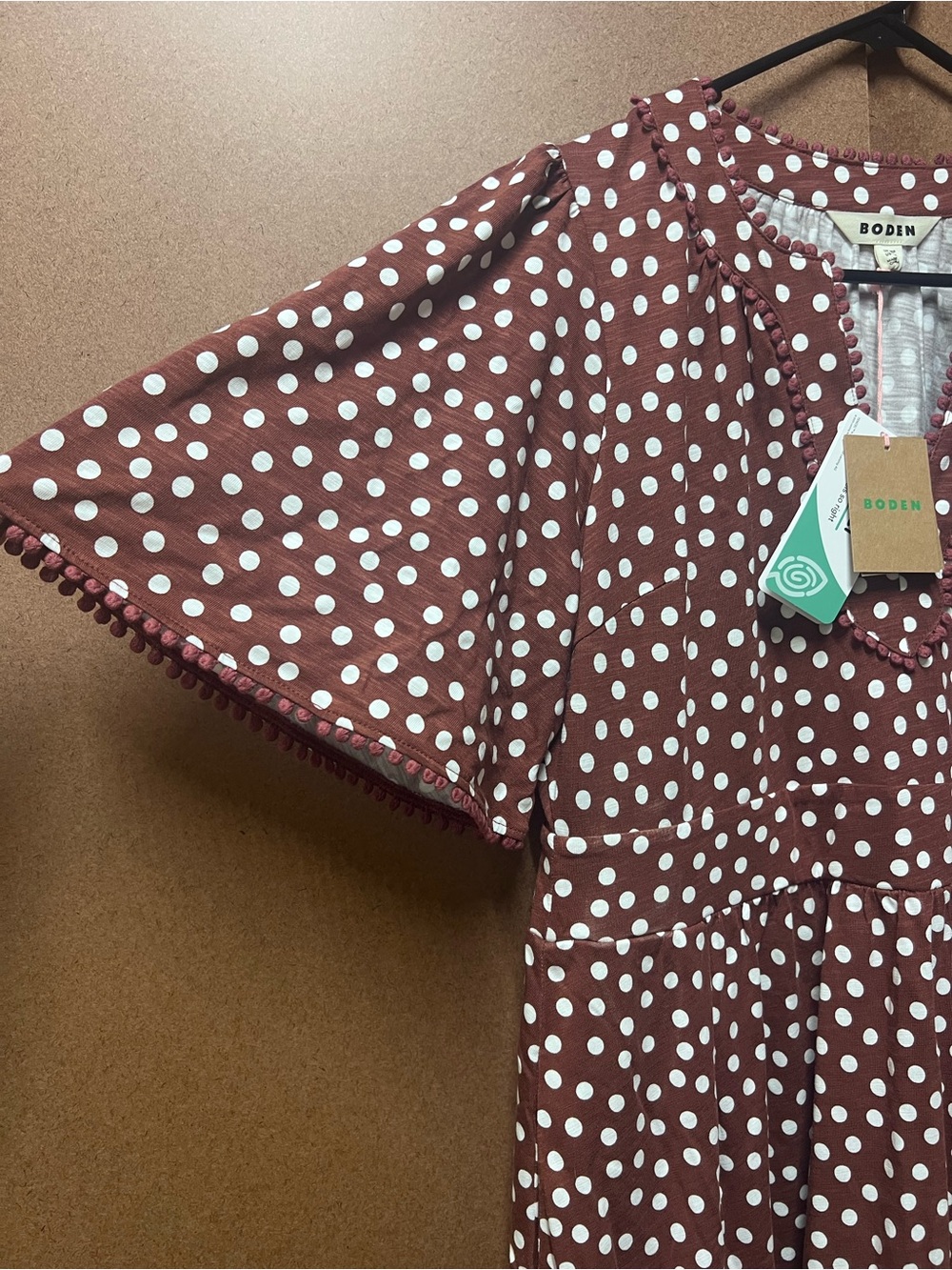 NWT- Boden Maddie Trim Jersey Dress Burgundy Red Polka Dot Flowy Maxi Dress 12P - Picture 4 of 8